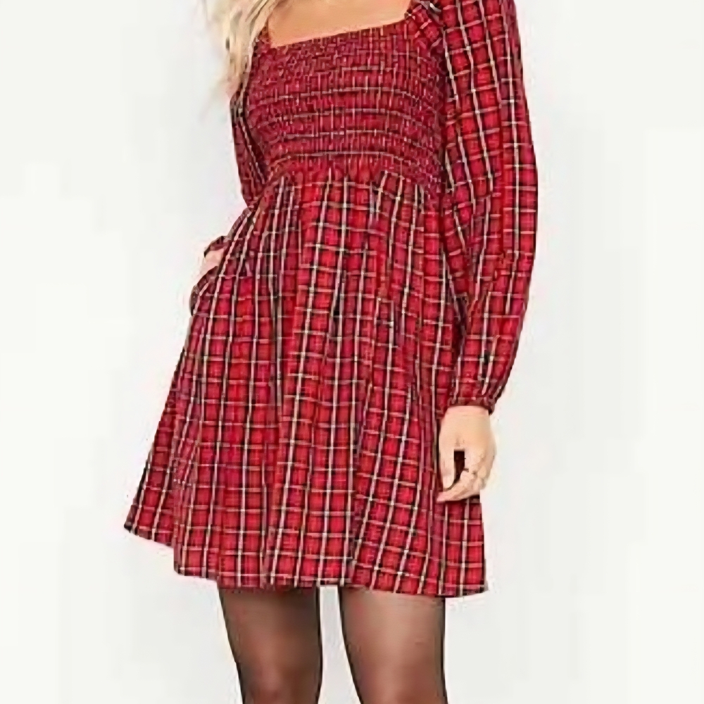 Red Plaid Smocked Dress